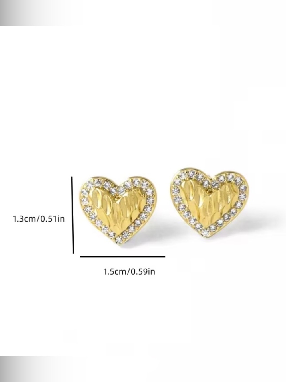 Gold Heart Crystal Halo Stud Earrings - Women's Fashion Jewelry - Picture 4 of 4